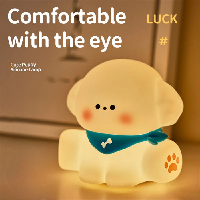 Cute Puppy Eye Protection Night Light Warm Light Tap Dimmable Table Lamp - 3