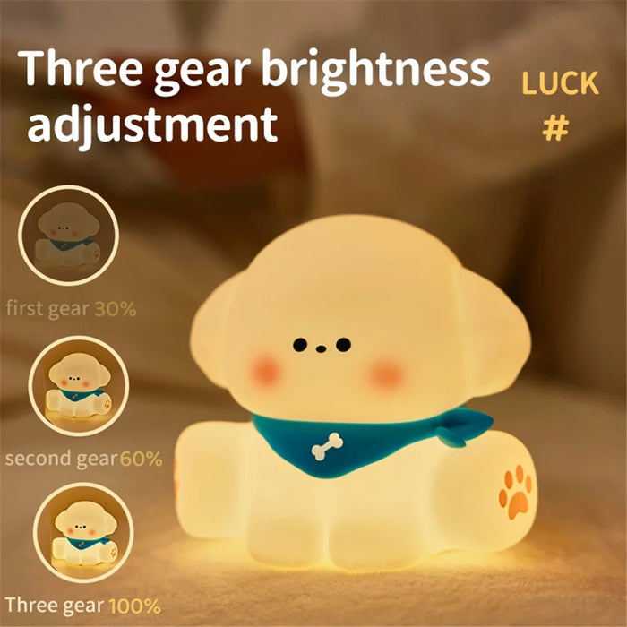 Cute Puppy Eye Protection Night Light Warm Light Tap Dimmable Table Lamp - 4