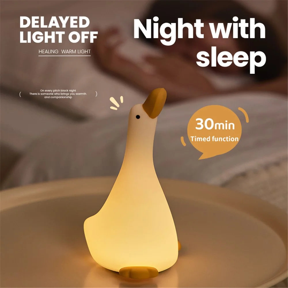 Looking-Up Duck Night Light Warm Light Eye Protection Tap Dimmable Table Lamp with Timer - 6