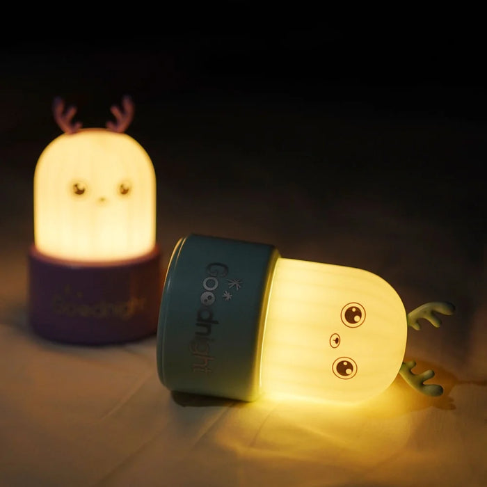Cute Deer Night Light for Kids Room Tap Control ABS+Silicone Bedside Lamp - Purple - 7