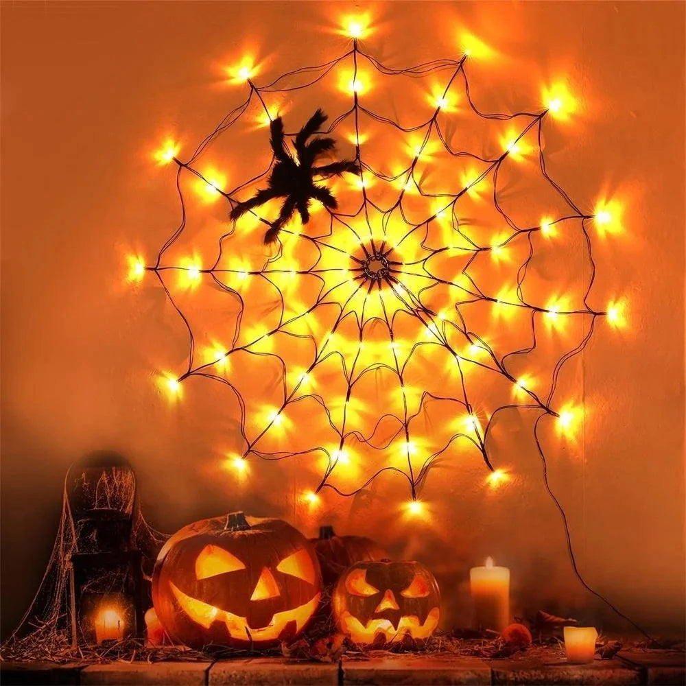 70LED Halloween Spider Web Light Gift with Battery Box 8 Modes Party Atmosphere Lamp, without Spider - Warm White - 1