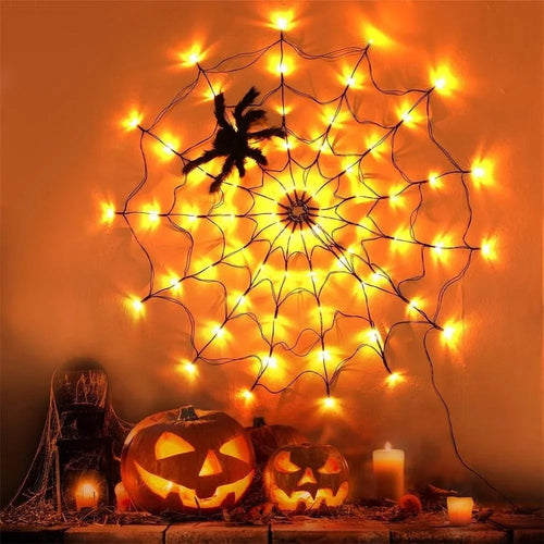 70LED Halloween Spider Web Light Gift with Battery Box 8 Modes Party Atmosphere Lamp, without Spider - Warm White - 1