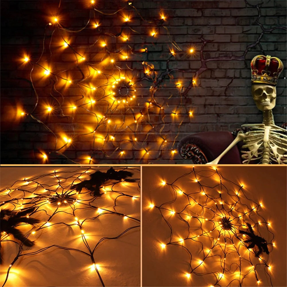 70LED Halloween Spider Web Light Gift with Battery Box 8 Modes Party Atmosphere Lamp, without Spider - Warm White - 2