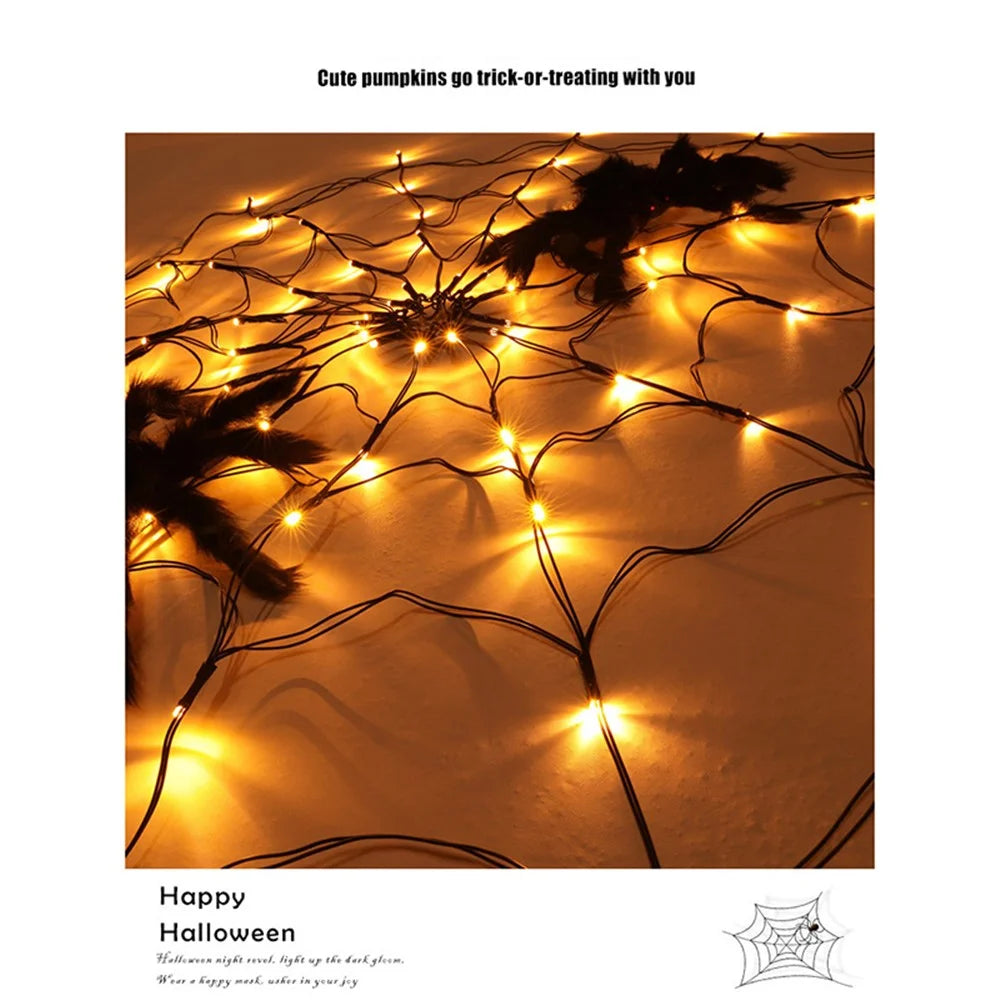 70LED Halloween Spider Web Light Gift with Battery Box 8 Modes Party Atmosphere Lamp, without Spider - Warm White - 3
