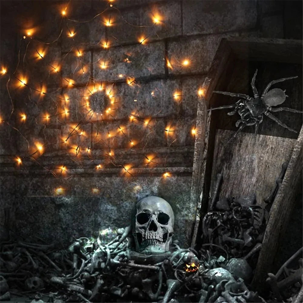 70LED Halloween Spider Web Light Gift with Battery Box 8 Modes Party Atmosphere Lamp, without Spider - Warm White - 4