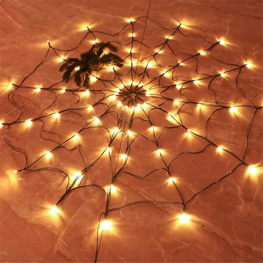70LED Halloween Spider Web Light Gift with Battery Box 8 Modes Party Atmosphere Lamp, without Spider - Warm White - 5
