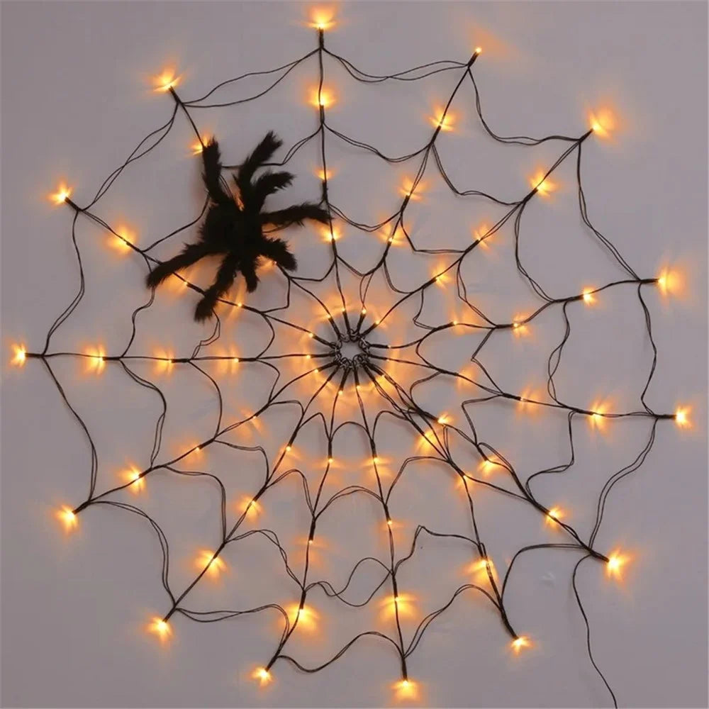 70LED Halloween Spider Web Light Gift with Battery Box 8 Modes Party Atmosphere Lamp, without Spider - Warm White - 6