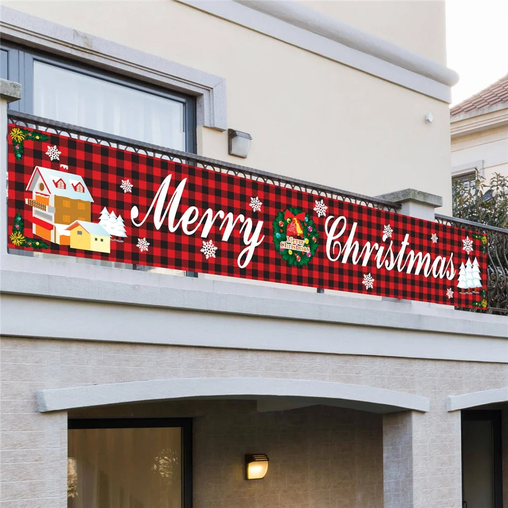296x48cm Merry Christmas Banner 100D Polyester Large Hanging Sign Xmas Party Decoration Gift - Style A - 2