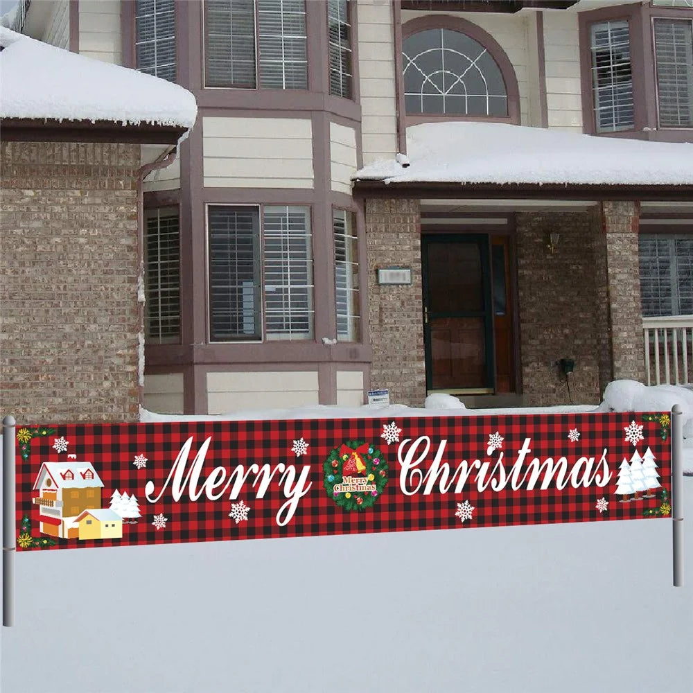 296x48cm Merry Christmas Banner 100D Polyester Large Hanging Sign Xmas Party Decoration Gift - Style A - 5