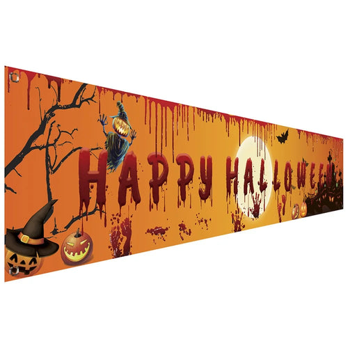 250x48cm Happy Halloween Banner Hanging Sign 100D Polyester Xmas Party Decoration Gift - WSHF-002 - 1