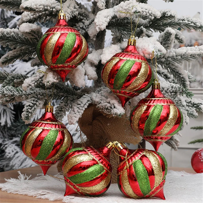 6Pcs Christmas Decoration Onion Shape Ball Christmas Tree Hanging Spiral Cone Ball Ornament - 2