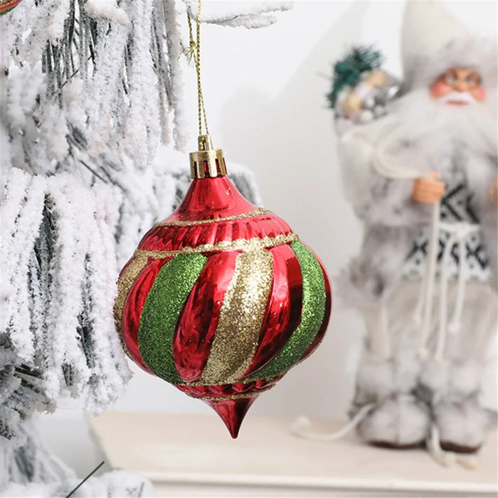 6Pcs Christmas Decoration Onion Shape Ball Christmas Tree Hanging Spiral Cone Ball Ornament - 3