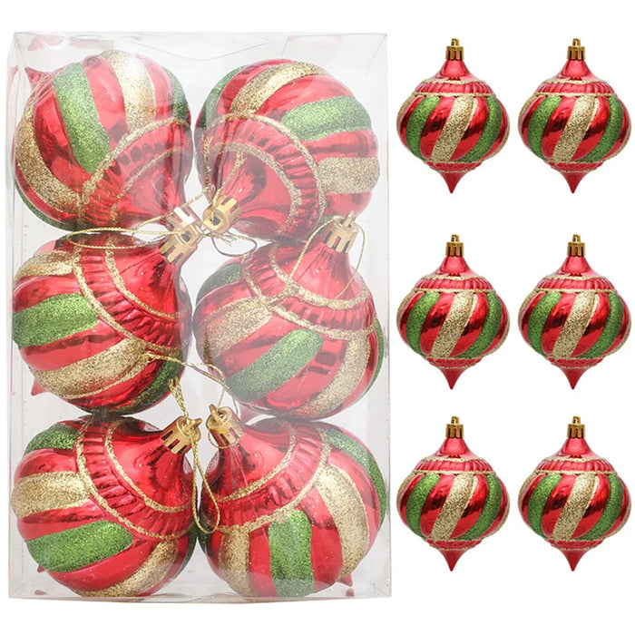 6Pcs Christmas Decoration Onion Shape Ball Christmas Tree Hanging Spiral Cone Ball Ornament - 6