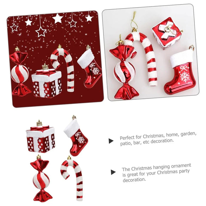 4Pcs / Set Christmas Tree Decoration Gift Candy Boot Candy Cane Xmas Hanging Ornament - 3