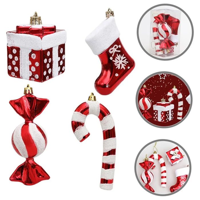 4Pcs / Set Christmas Tree Decoration Gift Candy Boot Candy Cane Xmas Hanging Ornament - 5