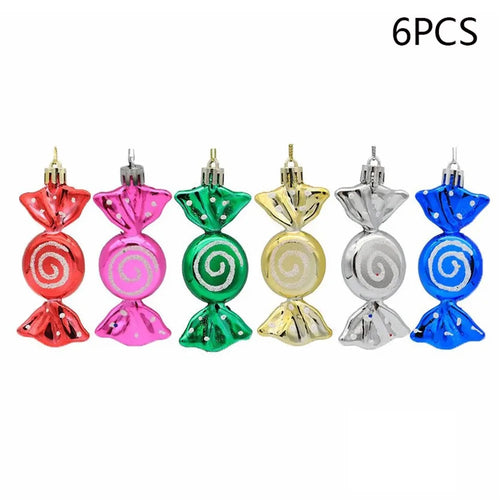 6Pcs Electroplating Plastic Candy Christmas Decoration Flat Candy Shape Xmas Hanging Ornament - Multi-Color - 1
