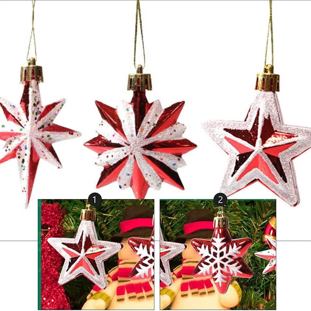 Christmas Tree Polygonal Star Decoration Star Shape Xmas Hanging Ornament - 5-pointed Star / 5Pcs - 6
