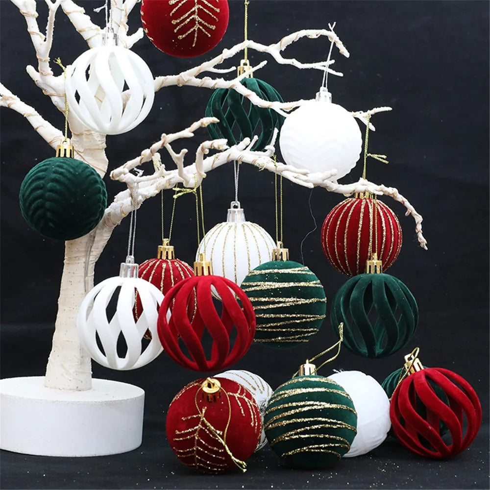 6Pcs Christmas Tree Flocking Ball Decoration Round Ball Festival Xmas Hanging Ornament - Green - 2