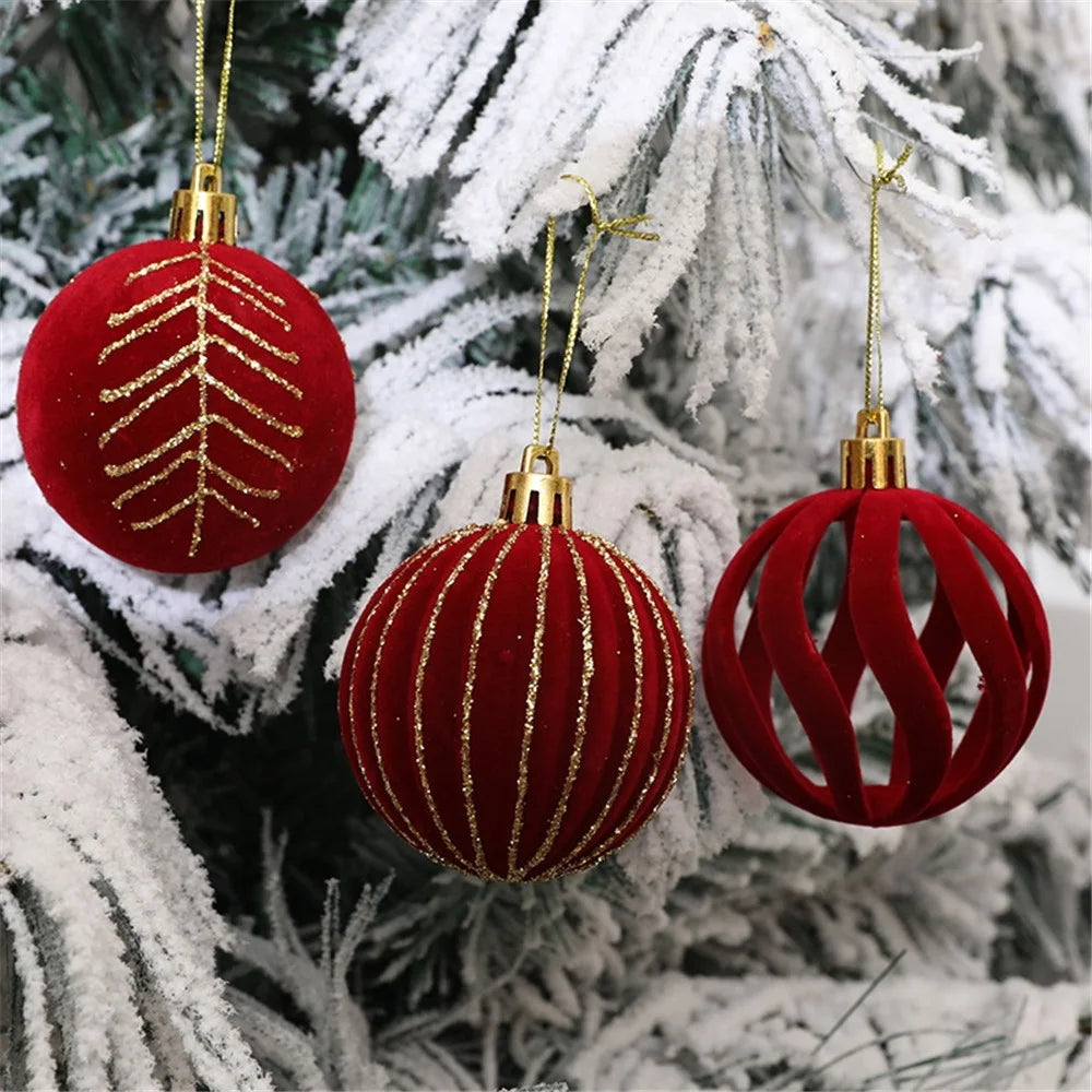 6Pcs Christmas Tree Flocking Ball Decoration Round Ball Festival Xmas Hanging Ornament - Green - 3