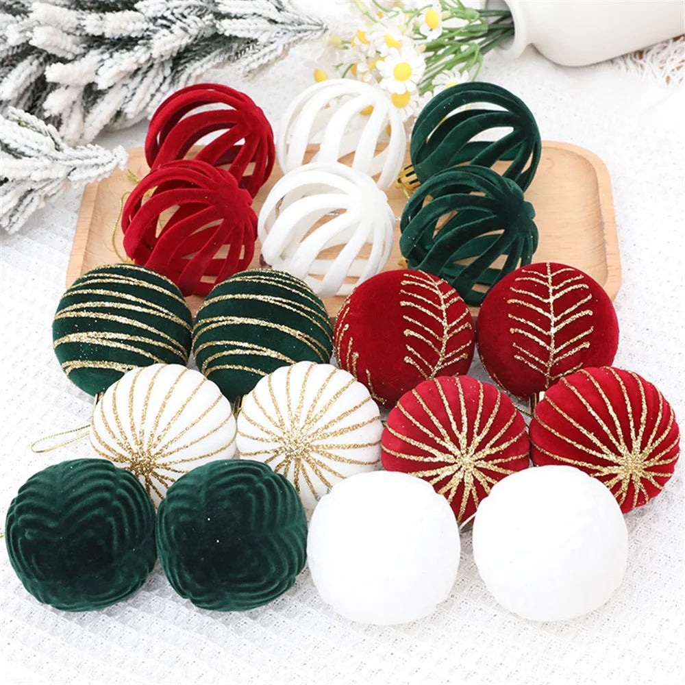 6Pcs Christmas Tree Flocking Ball Decoration Round Ball Festival Xmas Hanging Ornament - Green - 4