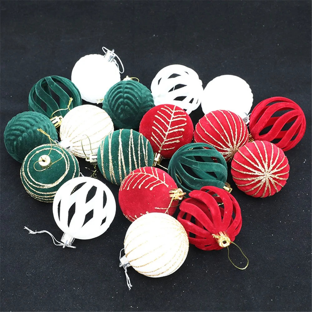 6Pcs Christmas Tree Flocking Ball Decoration Round Ball Festival Xmas Hanging Ornament - Green - 5