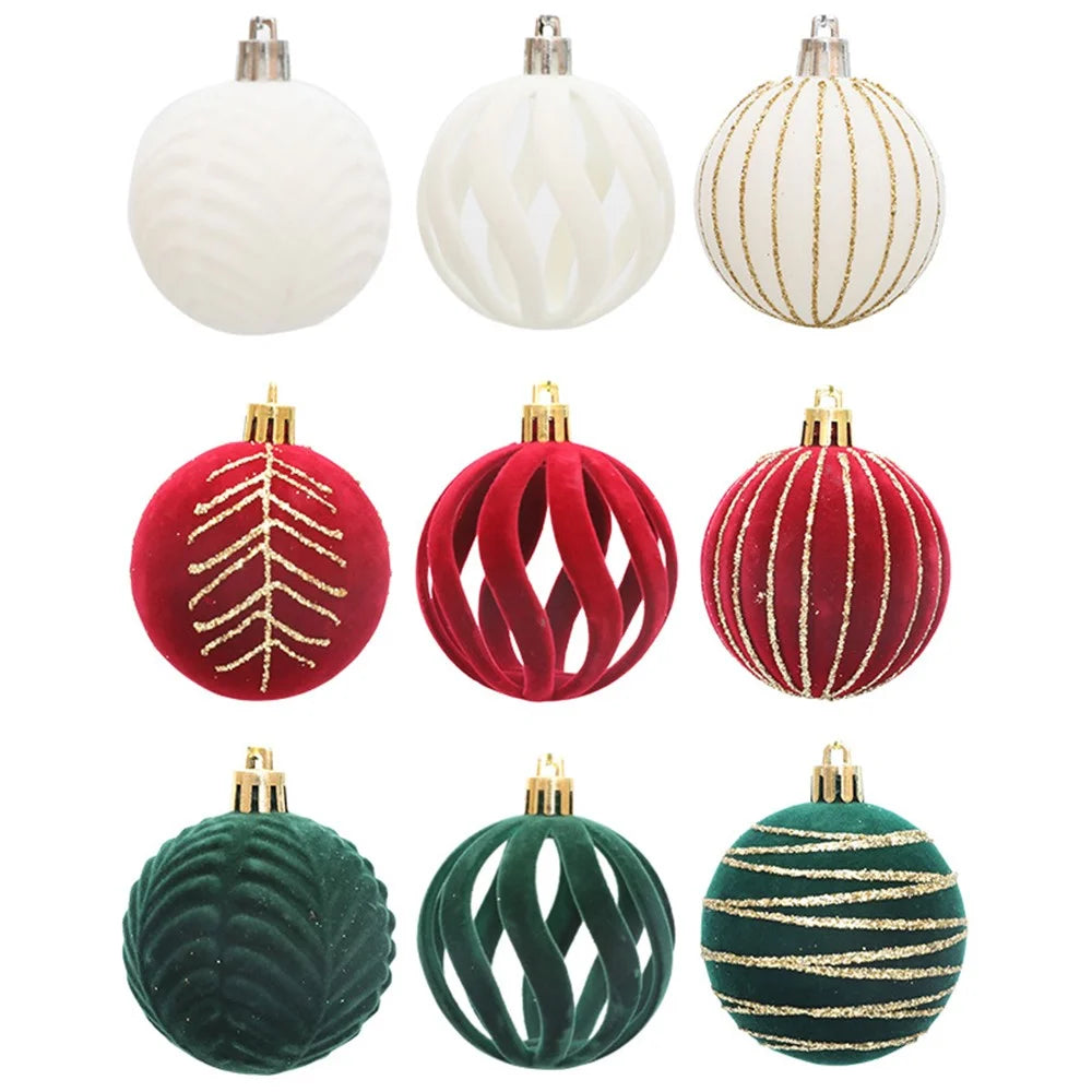 6Pcs Christmas Tree Flocking Ball Decoration Round Ball Festival Xmas Hanging Ornament - Green - 6