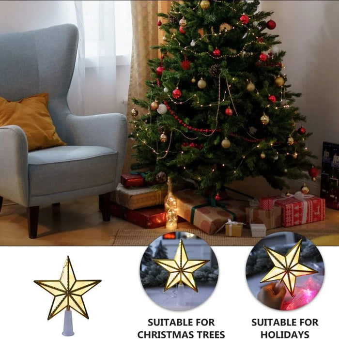 15cm Warm White LED Light Star Shape Christmas Tree Topper Xmas Tree Top Decoration - 2