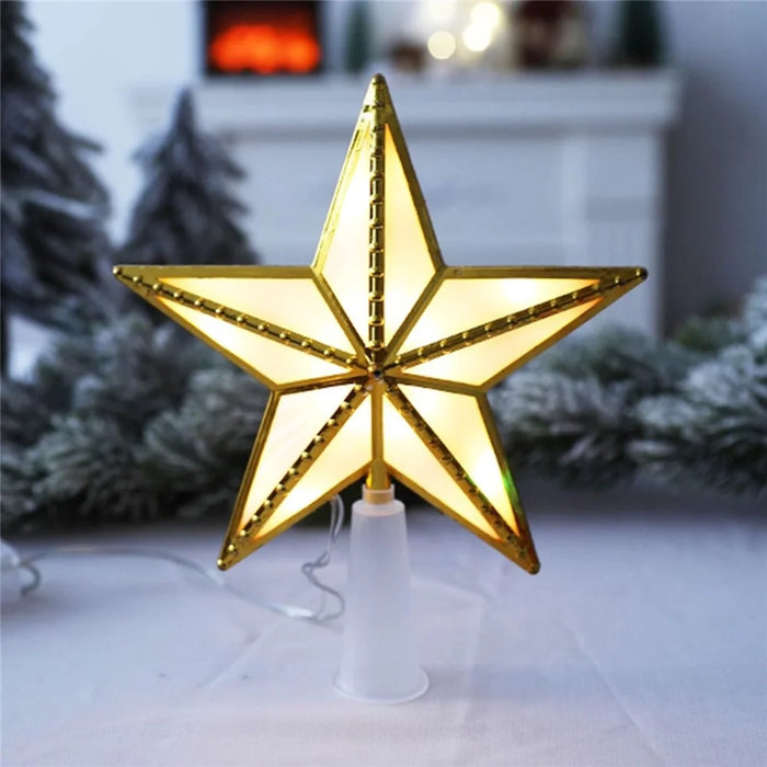 15cm Warm White LED Light Star Shape Christmas Tree Topper Xmas Tree Top Decoration - 4