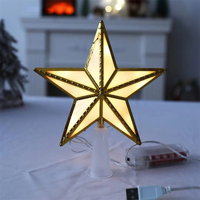 15cm Warm White LED Light Star Shape Christmas Tree Topper Xmas Tree Top Decoration - 5