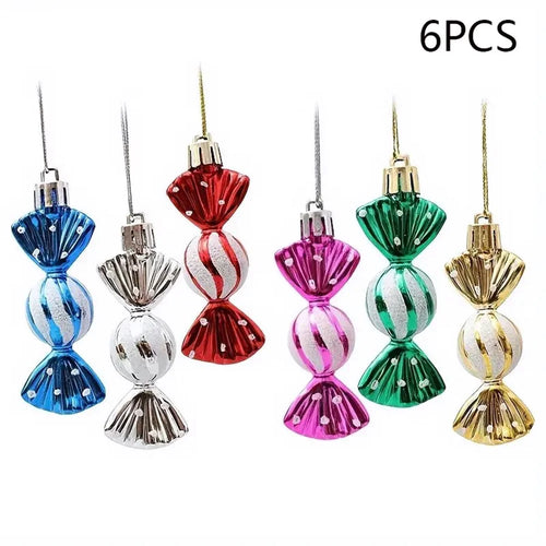 7ADC6-D13B 6Pcs Electroplated Plastic Candy Christmas Decor Round Candy Xmas Tree Hanging Ornament, Size S - Multi-Color - 1