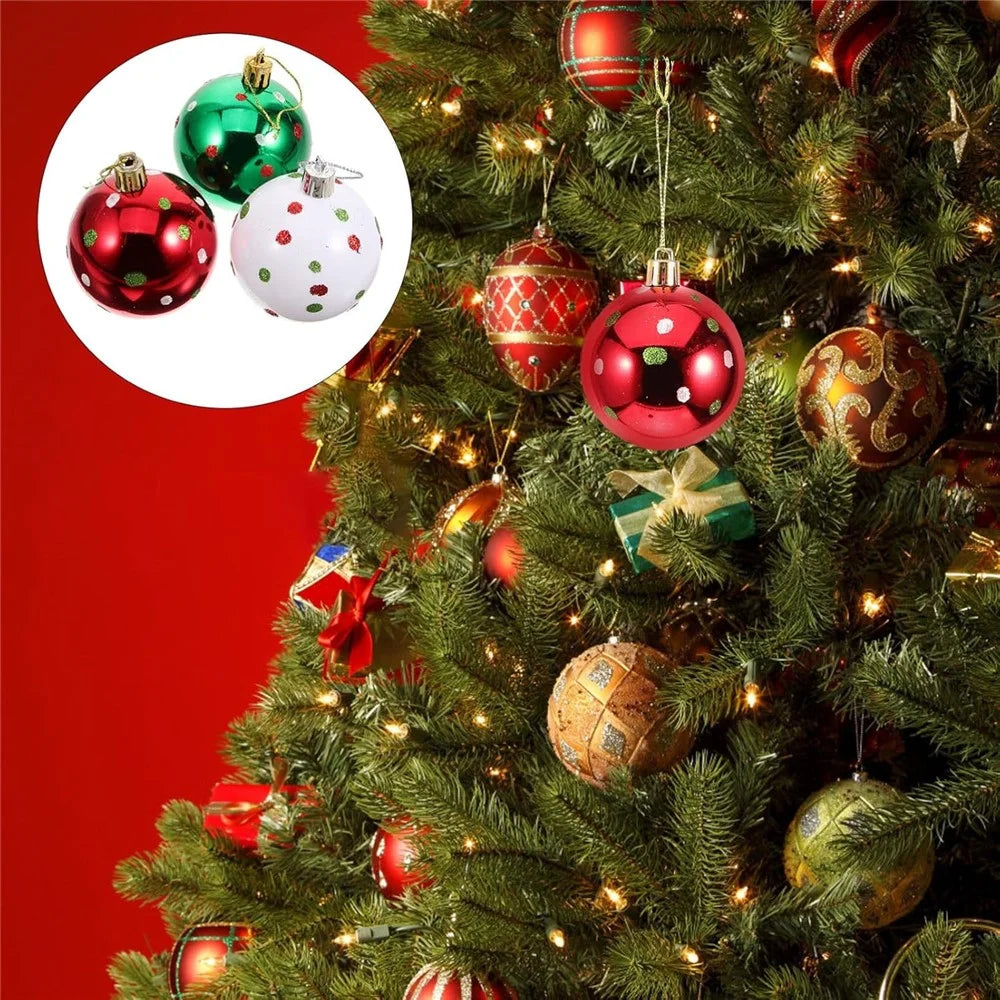 6Pcs 6cm Christmas Tree Plastic Ball Decor Dot Design Round Ball Festival Xmas Hanging Ornament - 2