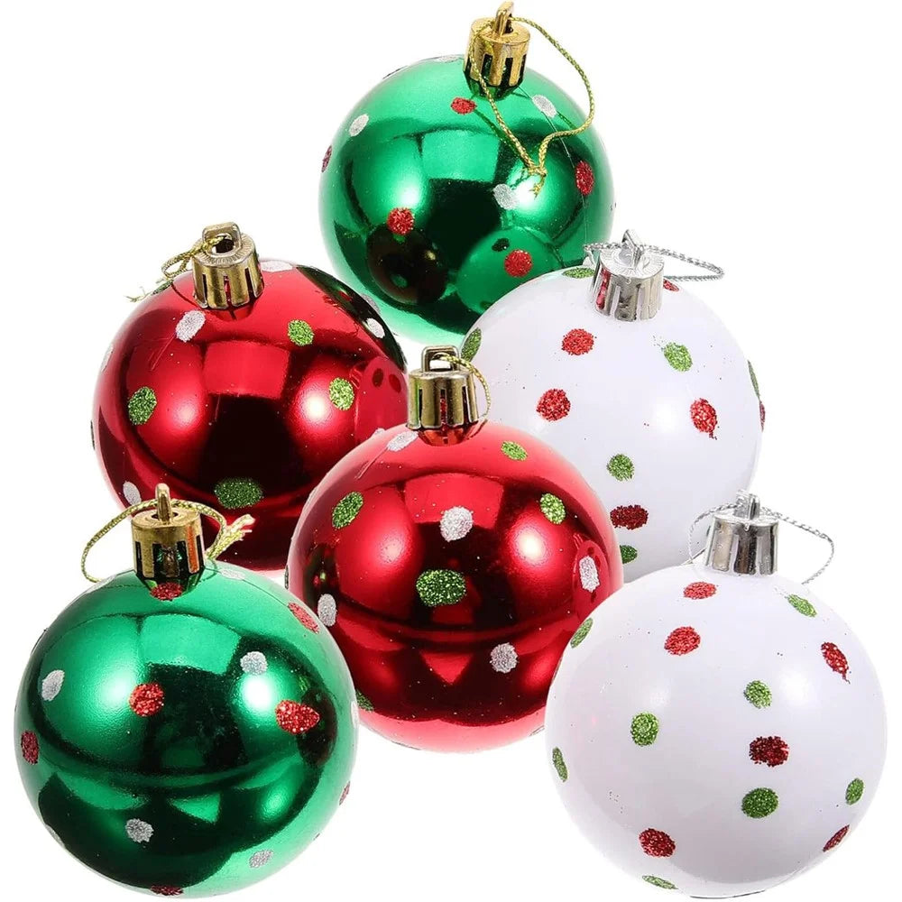 6Pcs 6cm Christmas Tree Plastic Ball Decor Dot Design Round Ball Festival Xmas Hanging Ornament - 4