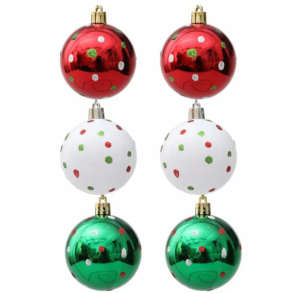 6Pcs 6cm Christmas Tree Plastic Ball Decor Dot Design Round Ball Festival Xmas Hanging Ornament - 6