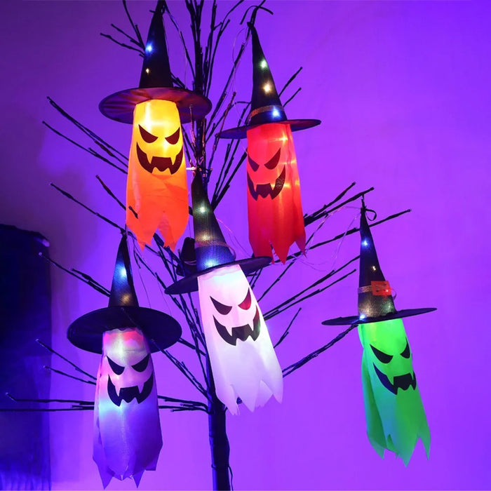 Halloween Hanging Witch Hat Glowing Ghost Light Decoration Party Props Gift - 5