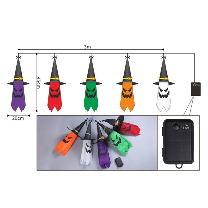 Halloween Hanging Witch Hat Glowing Ghost Light Decoration Party Props Gift - 7