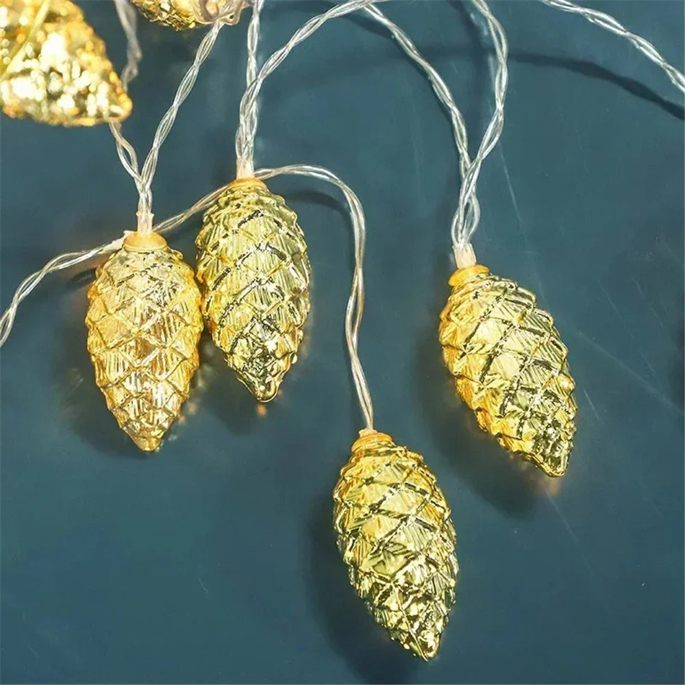 2m 10-LED Christmas Pine Cones String Light Xmas Tree Ornaments Festival Party Gift Decor - Gold - 2