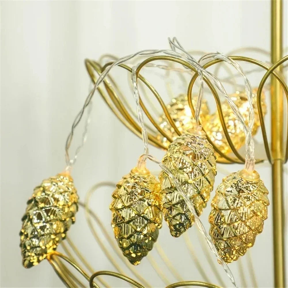 2m 10-LED Christmas Pine Cones String Light Xmas Tree Ornaments Festival Party Gift Decor - Gold - 3