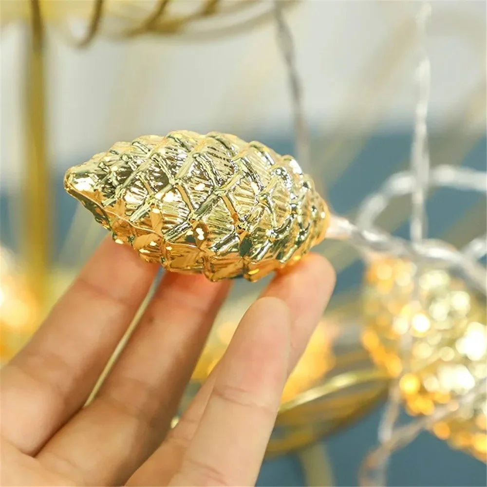 2m 10-LED Christmas Pine Cones String Light Xmas Tree Ornaments Festival Party Gift Decor - Gold - 4