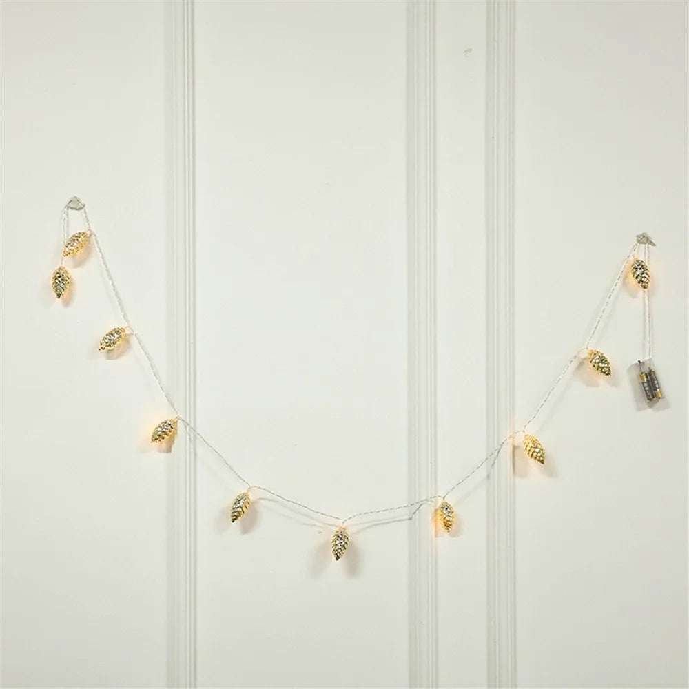 2m 10-LED Christmas Pine Cones String Light Xmas Tree Ornaments Festival Party Gift Decor - Gold - 5