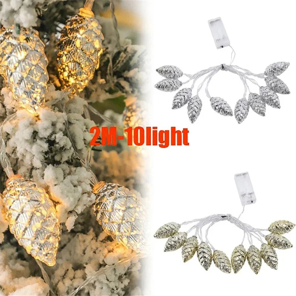 2m 10-LED Christmas Pine Cones String Light Xmas Tree Ornaments Festival Party Gift Decor - Gold - 6