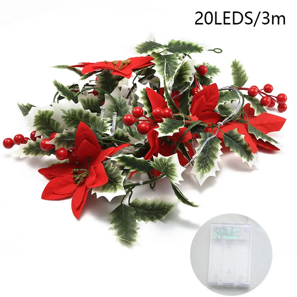 IP66 Waterproof Christmas Flower Vine LED String Light Xmas Party Gift Decor with Battery Box - 3m / 20-LED - 1