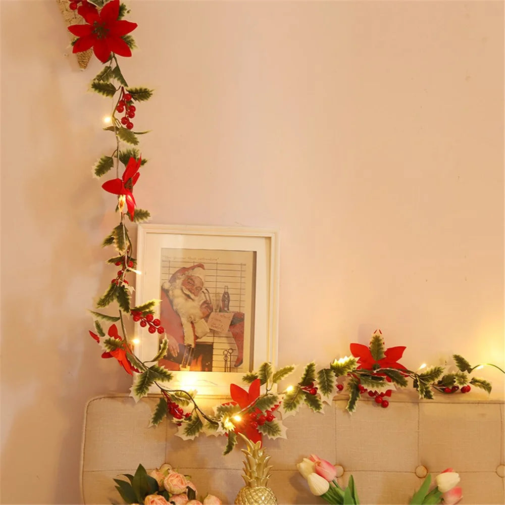 IP66 Waterproof Christmas Flower Vine LED String Light Xmas Party Gift Decor with Battery Box - 3m / 20-LED - 3