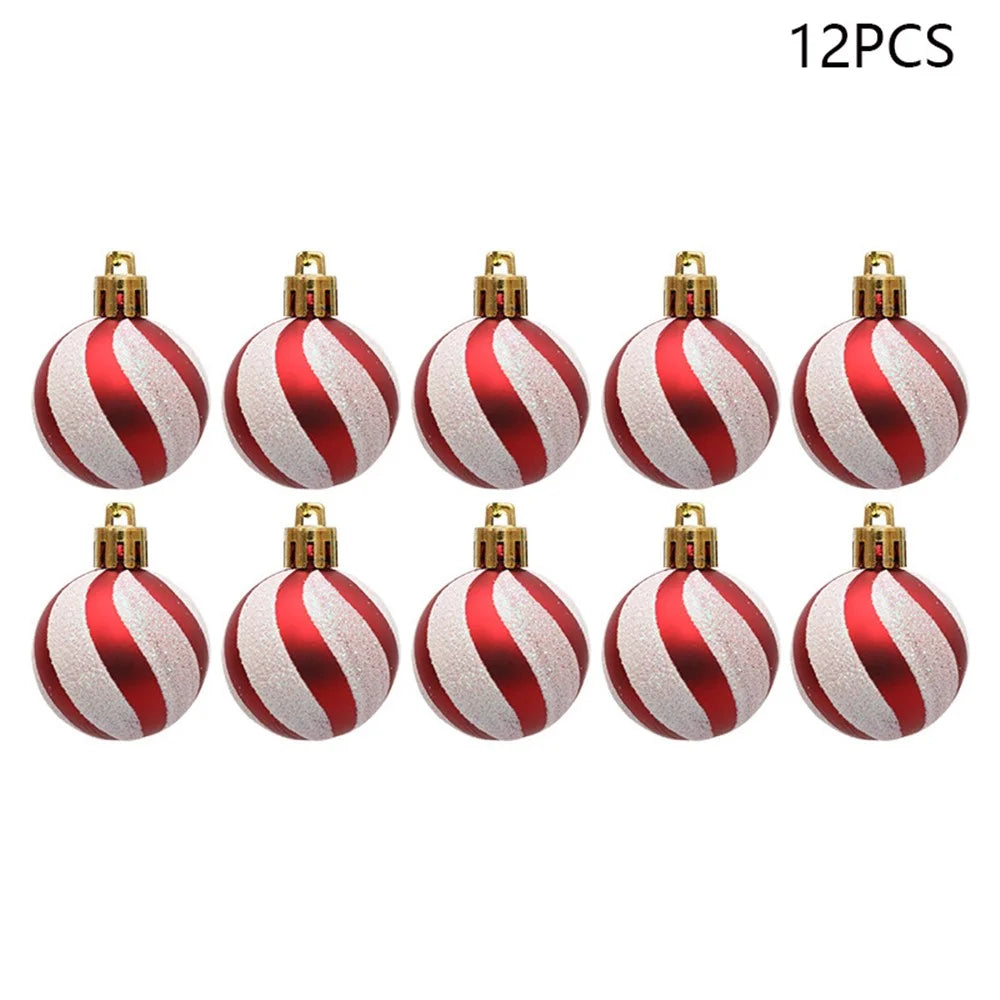 12Pcs 4cm Christmas Tree Round Ball Decoration Festival Xmas Hanging Ball Ornament - Red+White - 1