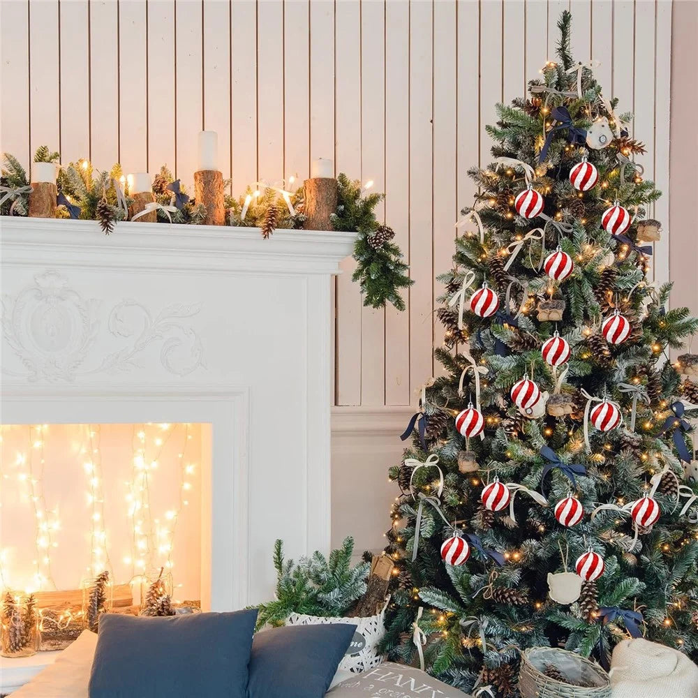 12Pcs 4cm Christmas Tree Round Ball Decoration Festival Xmas Hanging Ball Ornament - Red+White - 4