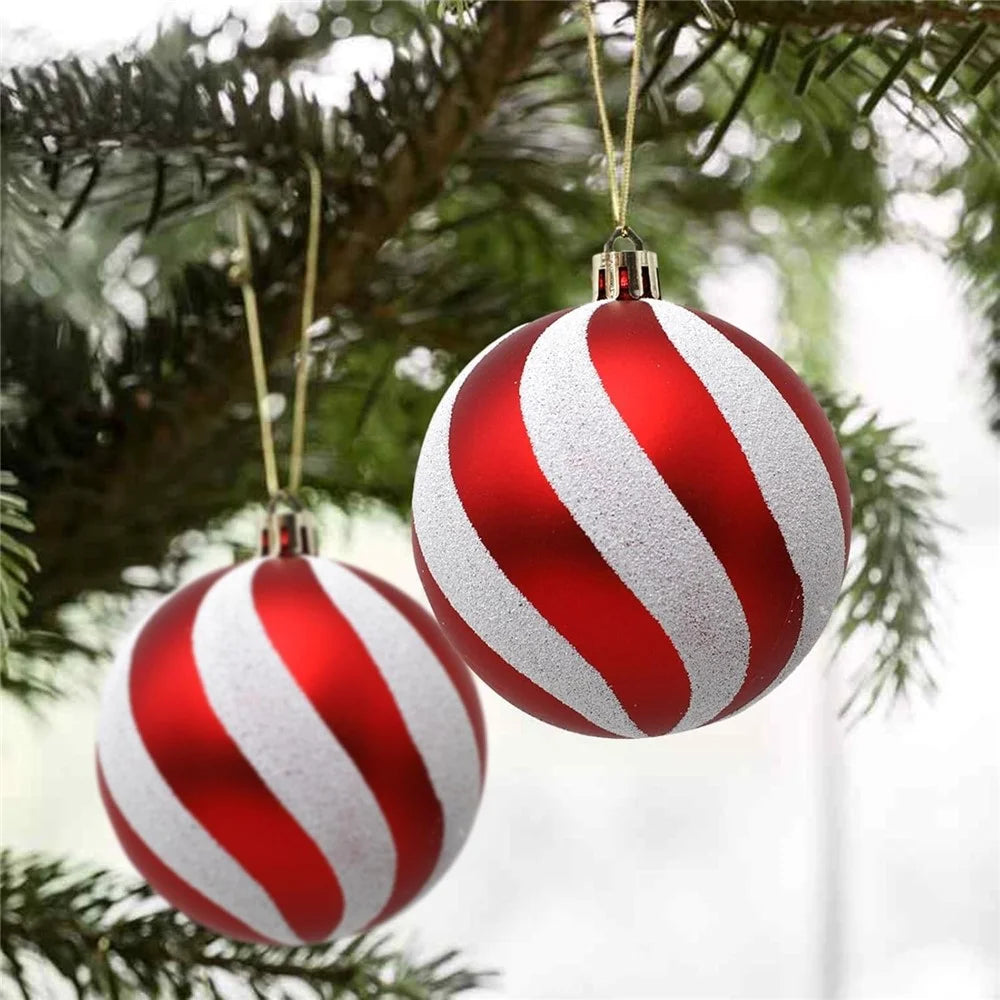 12Pcs 4cm Christmas Tree Round Ball Decoration Festival Xmas Hanging Ball Ornament - Red+White - 6