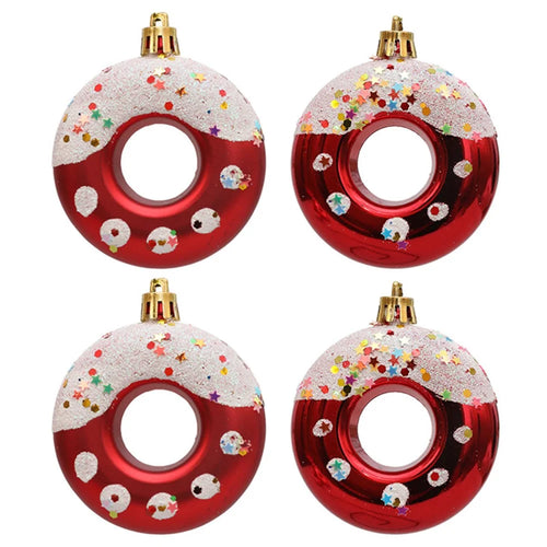 4Pcs Lovely Donut Christmas Tree Decoration Christmas House Hanging Ornament - Red - 1