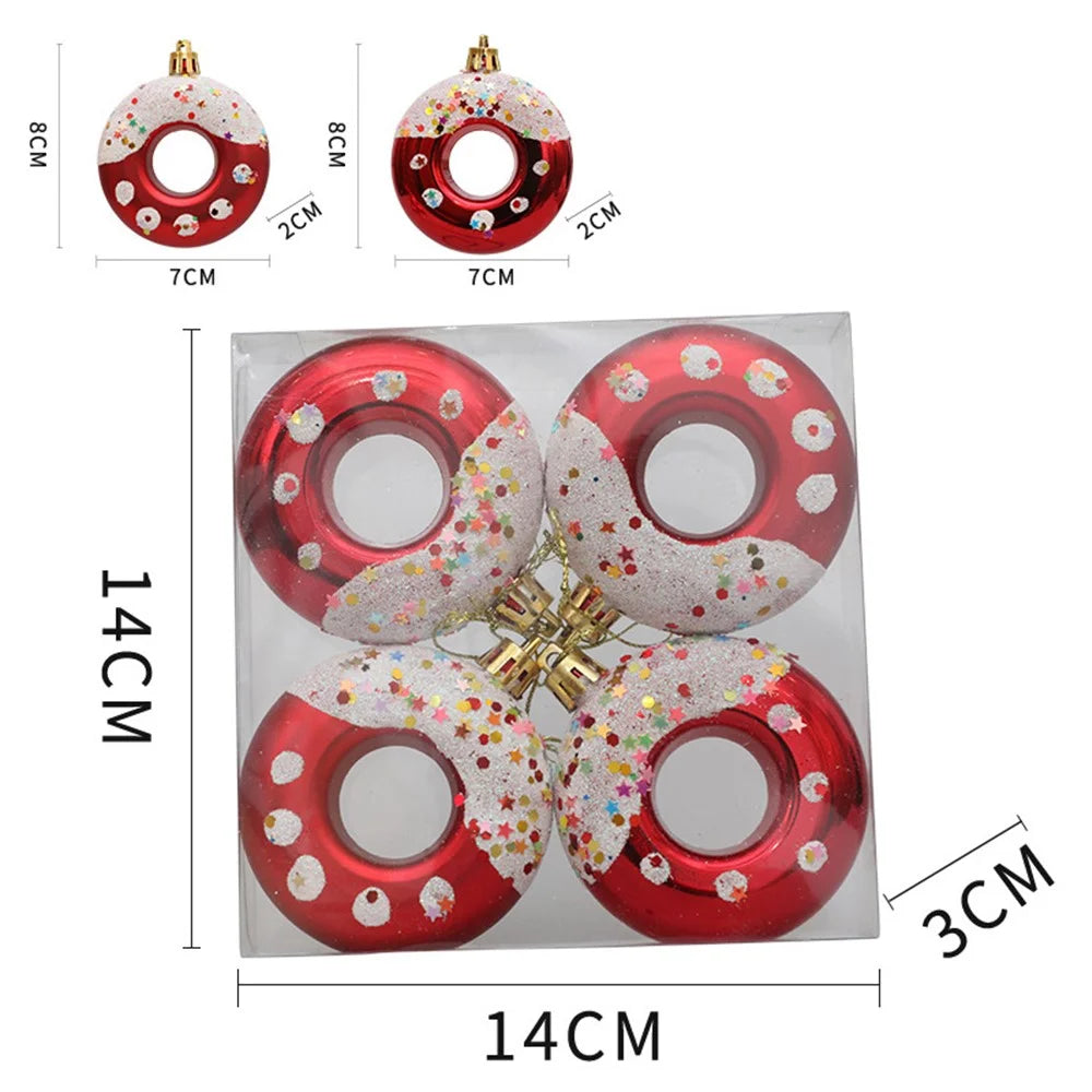 4Pcs Lovely Donut Christmas Tree Decoration Christmas House Hanging Ornament - Red - 6