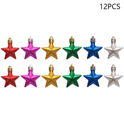 12Pcs 4cm Star Shape Christmas Tree Decoration Multi-Color Star Xmas Festival Hanging Ornament - 1