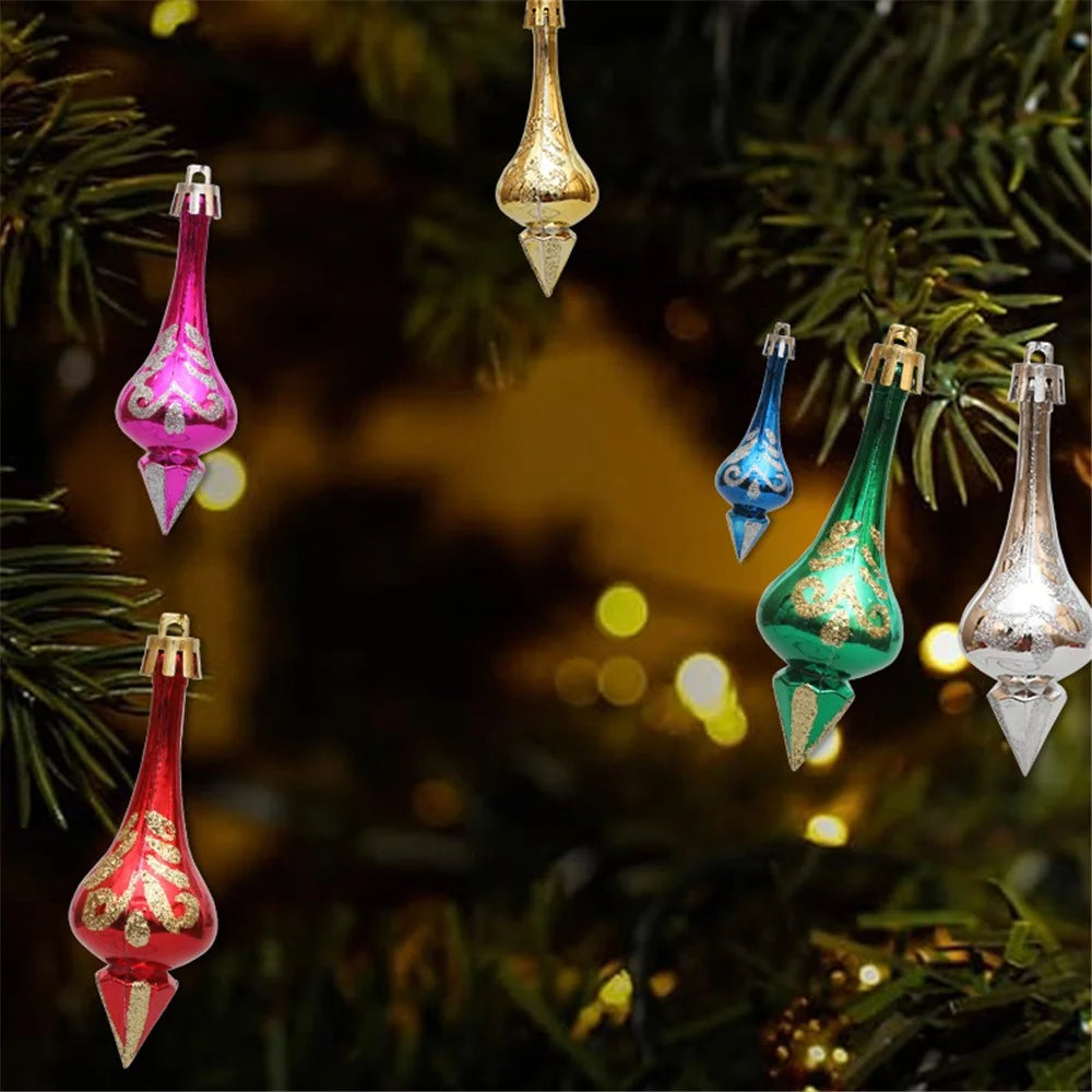 6Pcs Conical Gourd Christmas Tree Decor Pointed Water Drop Festival Christmas Hanging Ornament - 2