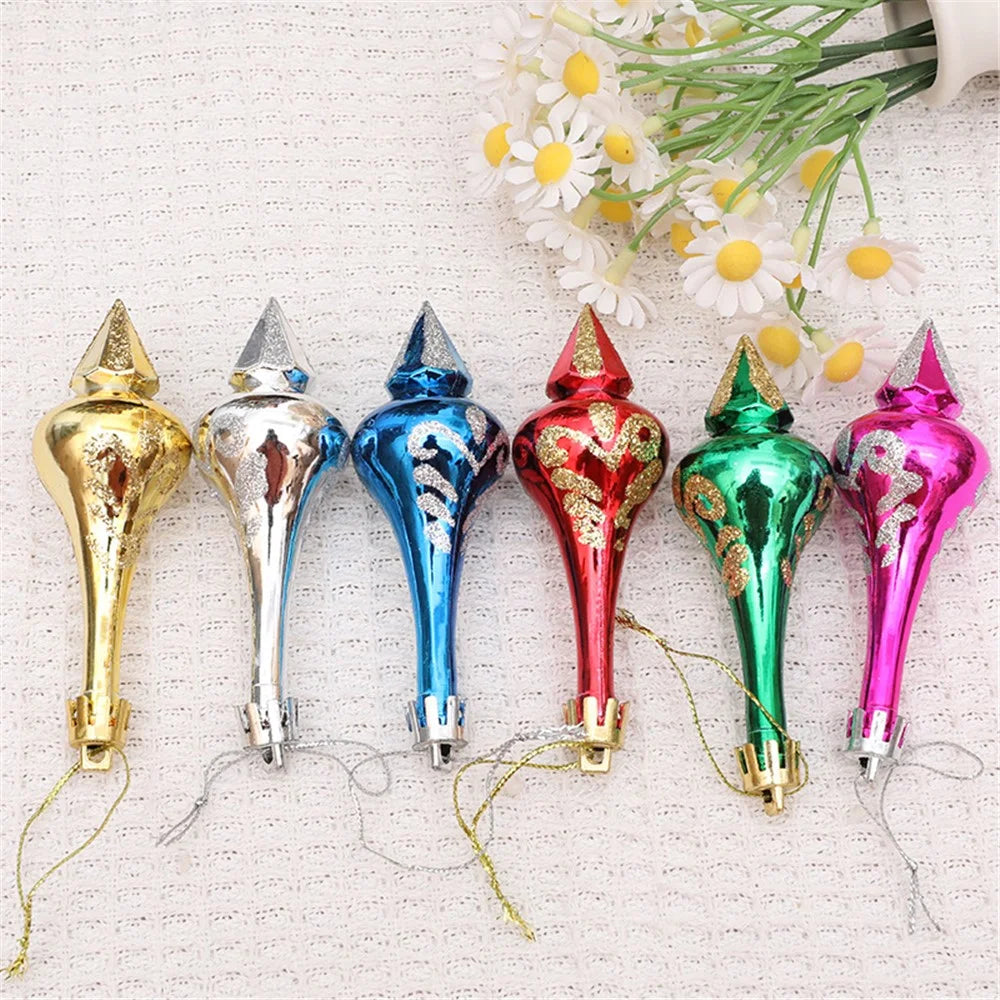6Pcs Conical Gourd Christmas Tree Decor Pointed Water Drop Festival Christmas Hanging Ornament - 3